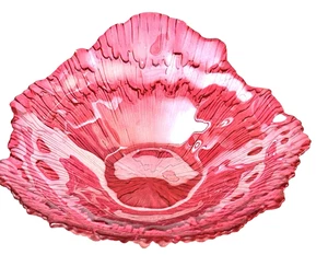 VINTAGE 80's BEAUTIFUL PINK TEXTURED GLASS BOWL 8 X 2 - Picture 1 of 7