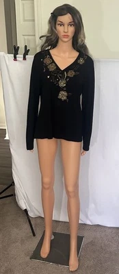 Женский топ Chico's черная рубашка с бисером и блестками размер 2 размер большой - Изображение 1 из 4