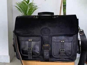 Men's Laptop Briefcase Leather Vintage Black Messenger Shoulder Bag Summer Sale - Picture 1 of 5