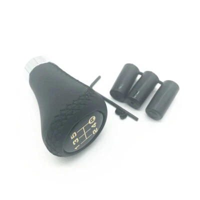 Black Stitched Leather 5 Speed Gear Shift Lever Knob For Car Manual Transmission - Image 1 of 4