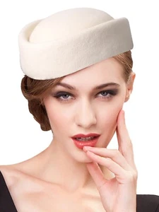 White Wool Felt Fascinator Pillbox Hats Cocktail Wedding Millinery Beret Hat - Picture 1 of 5