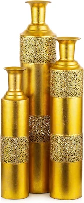 Jarrón de piso de metal jarrones grandes dorados - Juego de 3 jarrones altos decorativos de 32/27/22 pulgadas para Foto 1 de 4