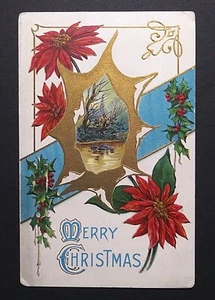 Christmas Poinsettias Scenic View Embossed Samson Bros Antique Postcard c1910s - Picture 1 of 5