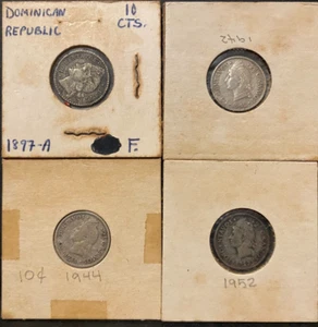 REPUBBLICA DOMINICANA, 1897-1952, 10 Centavos, lotto di 4, circolati - Foto 1 di 12