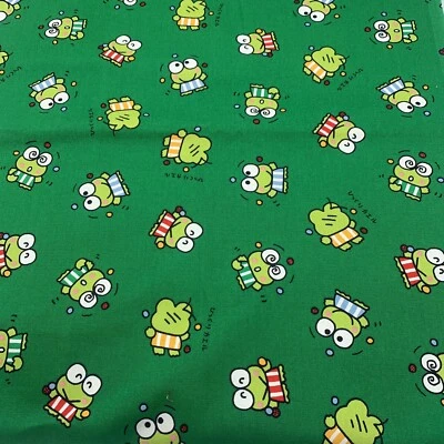 Tecido Sanrio Keroppi 100% algodão vintage Japão 36”x80”/2,2 jardas verde sapo - Imagem 1 de 4
