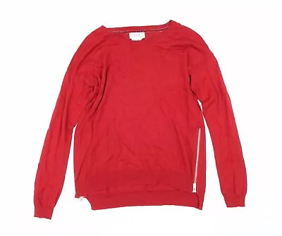 NEXT Womens Red Boat Neck Cotton Pullover Jumper Size 6 - Side zips - Image 1 of 4