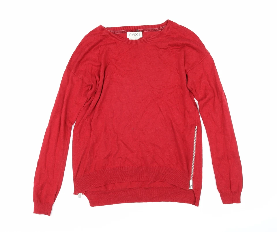 NEXT Womens Red Boat Neck Cotton Pullover Jumper Size 6 - Side zips - Image 1 of 4