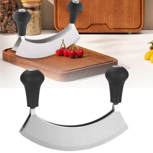 Apollo Mezzaluna Steel Double Chopping Kitchen Set Herb Pizza Cutter - Picture 1 of 10