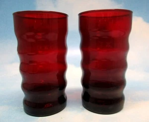 2 Whirly Twirly Royal Ruby by Anchor Hocking flat tumblers - Picture 1 of 3