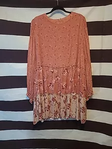 NWT Penelope Rose Pink Floral Long Sleeve Shirt Tunic Dress Cottagecore 3X - Picture 1 of 10