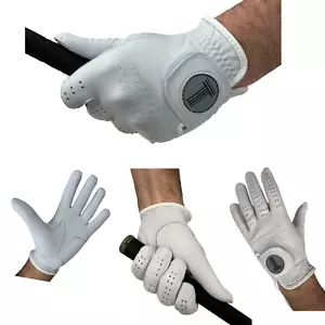 Mens Full Cabretta Leather Golf Glove, White, LH Fit for RH Golfer, NEW - Picture 1 of 7