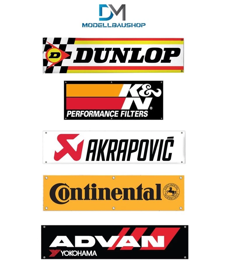 DM-MODELLBAUSHOP Banner Flaggen 1:43 Diorama Modellbau Werkstatt Garage Tuning