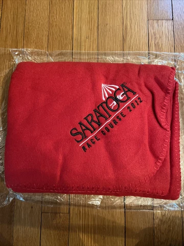 Saratoga Race Course Blanket Throw 2012 Promo Red / Black Embroidered Logo NEW Cover