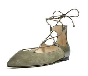 Sam Edelman Z1528* Rosie Women Green Lace Up Suede Pointy Toe Flats Size 9.5 M - Picture 1 of 3