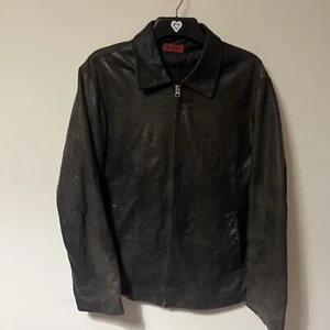 Hugo Boss Leather Jacket Mens Medium Black Distressed Vintage Faded Lamfredo - Picture 1 of 17