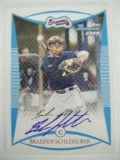 BRAEDEN SCHLEHUBER signed BRAVES 2008 Bowman baseball card AUTO BOUNTIFUL UT BDP