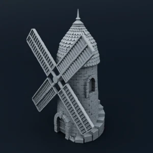 D&D, Wargaming - mittelalterliches Dorf - Mühle mit Windmühle - 28 mm oder 32 mm Maßstab - Bild 1 von 2
