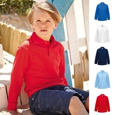 Poloshirt Langarm Fruit of the loom Kinder Kids Kind Polo Shirt Polohemd 65/35