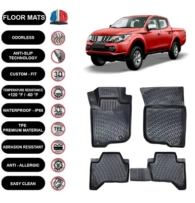 Floor Mats Liner Fits Mitsubishi L200 (2005-2018) Waterproof 3D Molded 4pcs - Image 1 of 4