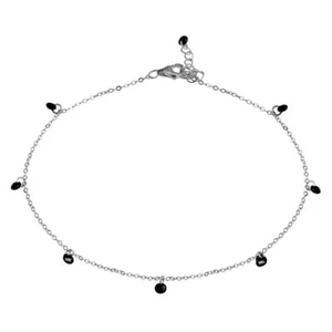 "NUEVO tobillo de plata esterlina 925 negro colgante CZ 9""-10"" - tobillo de plata esterlina - Imagen 1 de 1