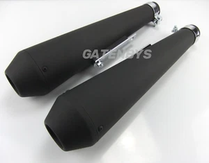 Twin 17" Universal Satin Black Motorcycle Silencer Exhaust Megaphone Custom Brat - Picture 1 of 15