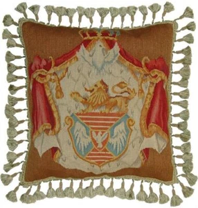Throw Pillow Aubusson Crown 20x20 Beige Olive Green Bronze Velvet Down Feather - Picture 1 of 1