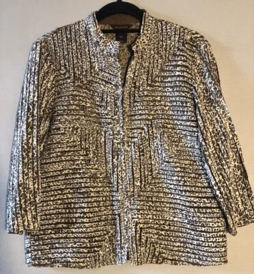 Vtg Multiples Womens Sm Quilted Animal Leopard Print 3/4 Sleeve Zip Up Jacket - Image 1 of 4