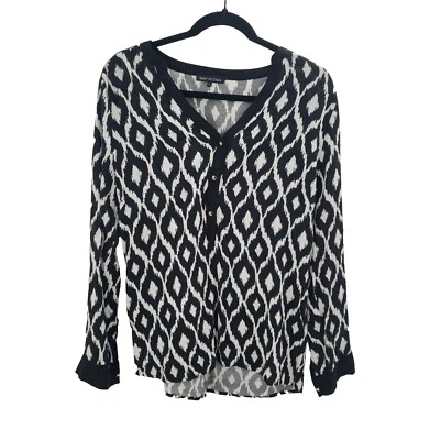 Blusa Mujer Estampado Geométrico Claire Violeta Grande Negra Blanca Cuello en V Rayón Ikat Foto 1 de 4