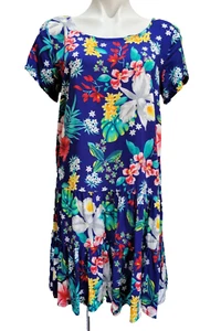 Mango Moon Hawaii Size XL Dress Dropped Waist Tiered Ruffles Tropical Print - Picture 1 of 9