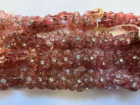 18MM VINTAGE AUSTRIAN PLEXI PINK TINSEL FLOWER WITH RHINESTONE BUTTONS (24 PCS) Cover