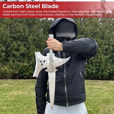 MEDIEVALDEPOT Functional Templar Knight Triple Edge Medieval Halberd Spearhead for Combat