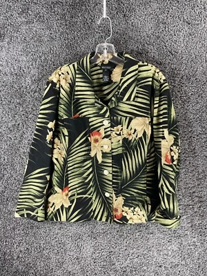 Chaqueta Multiples Para Mujer Talla 2 Negra Verde 100% Algodón Tropical Botón Frontal Foto 1 de 4