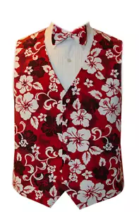 Gilet smoking rosso hawaiano ibisco e cravatta con fiocco - Foto 1 di 2