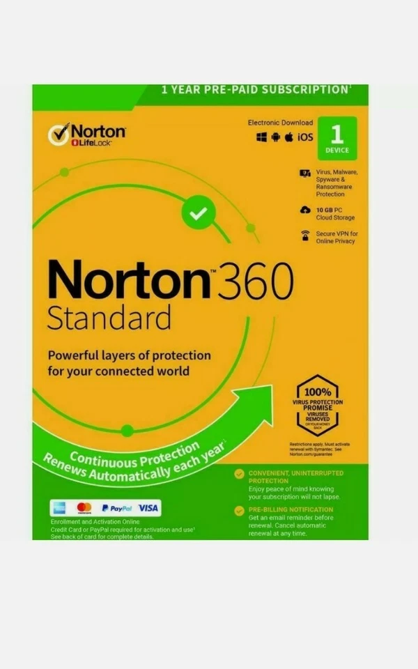 NORTON 360 Standard 1 year Device Life Lock Antivirus Protection  New  - Image 1 of 1