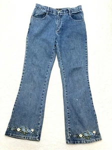 Womens rue 21 Denim Jeans Sz 6 Floral Embroidered Boot Cut Mid Rise Medium Wash - Picture 1 of 9