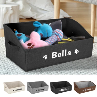 Personalized Dog Toy Box Fabric Large Pet Accessory Storage Bin w/ Handle Basket - Image 1 of 4