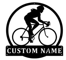Personalized Woman Cycling metal Name Sign Home Decor Decorative Wall Art Gift