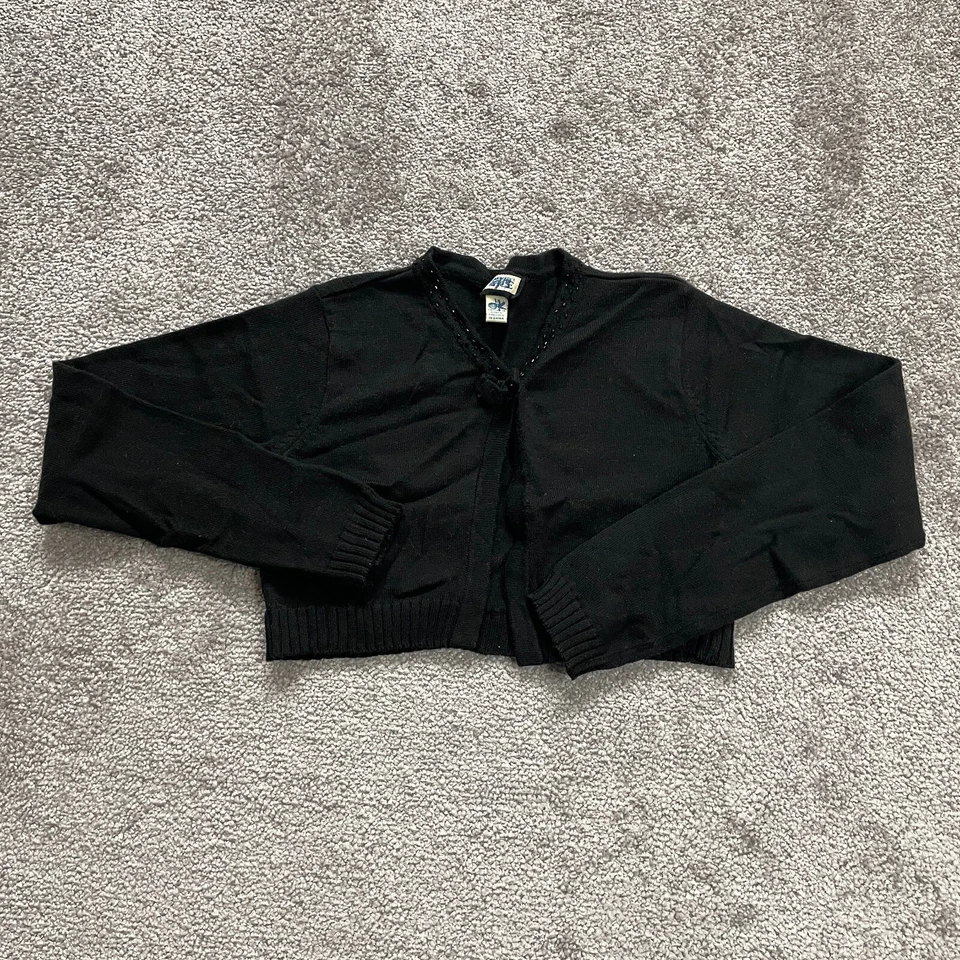 Cárdigan Suéter The Children's Place Jóvenes Niñas Grande Negro Lazo Tejido Cuentas Foto 1 de 4