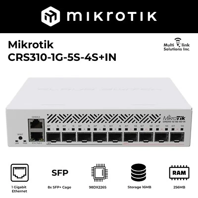 Mikrotik CRS310-1G-5S-4S+IN 10Gigabit Switch 1G port 5 x SFP ports 4 x SFP+ port - Image 1 of 4