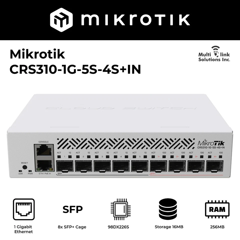 Mikrotik CRS310-1G-5S-4S+IN 10Gigabit Switch 1G port 5 x SFP ports 4 x SFP+ port - Image 1 of 4