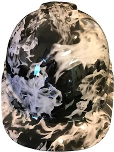 Hydro Dipped Hard Hat Ridgeline Cap Style Custom White Flame - Picture 1 of 4