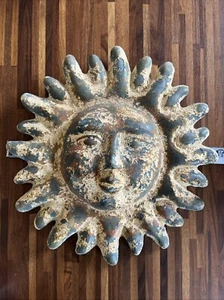 Vintage Mexican Folk Art Sun Face Pottery / Wall Art/Plaque Multicolor Handmade - Picture 1 of 17