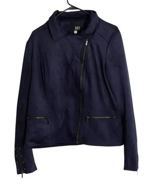 Kut From The Kloth XL Eveline Faux Suede Jacket Navy Blue Moto Biker Punk Grunge - Image 1 of 4