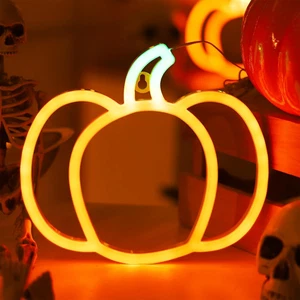 Halloween Herbst Deko Kürbis Lichter, orange grün Leuchtreklamen Lichter, Batte - Bild 1 von 12