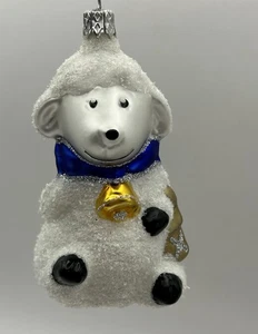 Sugared Lamb Blue Scarf Gold Bell Mouth Blown Glass Ornament Unbranded 4”Hx2”W - Picture 1 of 7