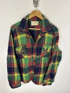 Vintage Wool Plaid Hunting Jacket Men’s Large Red Green 50s 60s Outdoors Shacket - Picture 1 of 6