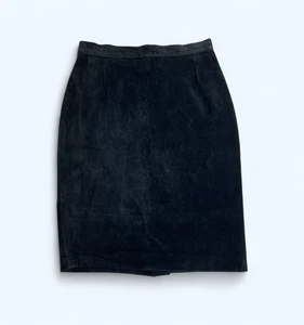 Italian Deep Blue Elegant & Minimal Skirt 100% Suede Leather UK Size 12 US 8 - Picture 1 of 12
