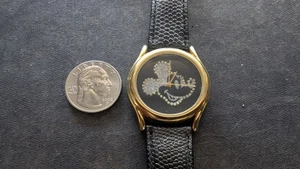 Disney Mickey Mouse Bling Uhr goldfarben Quarz Lederarmband Vintage - Bild 1 von 9