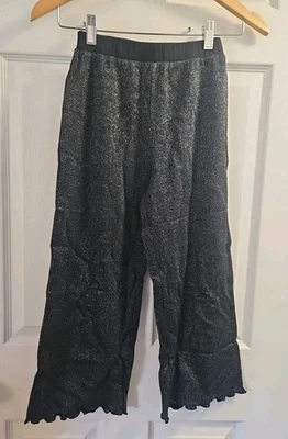 NWT HANNA ANDERSSON BLACK RIBBED SPARKLE WIDE LEG PANTS 130 8 $50 - Image 1 of 4