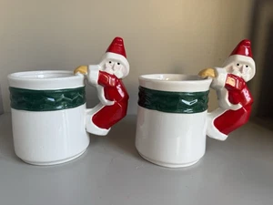 Pair 3D Vintage Pier One SANTA HANDLE Christmas Coffee Mug by Boston Warehouse - Picture 1 of 6